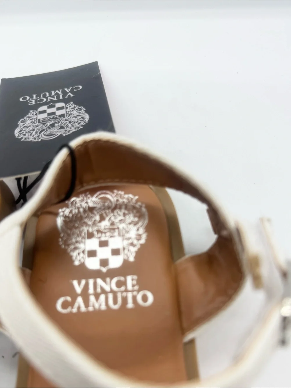 Vince Camuto White Rhinestone-Trim Ankle Strap Sandals